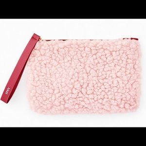 Lovely pink Sherpa cosmetic pouch